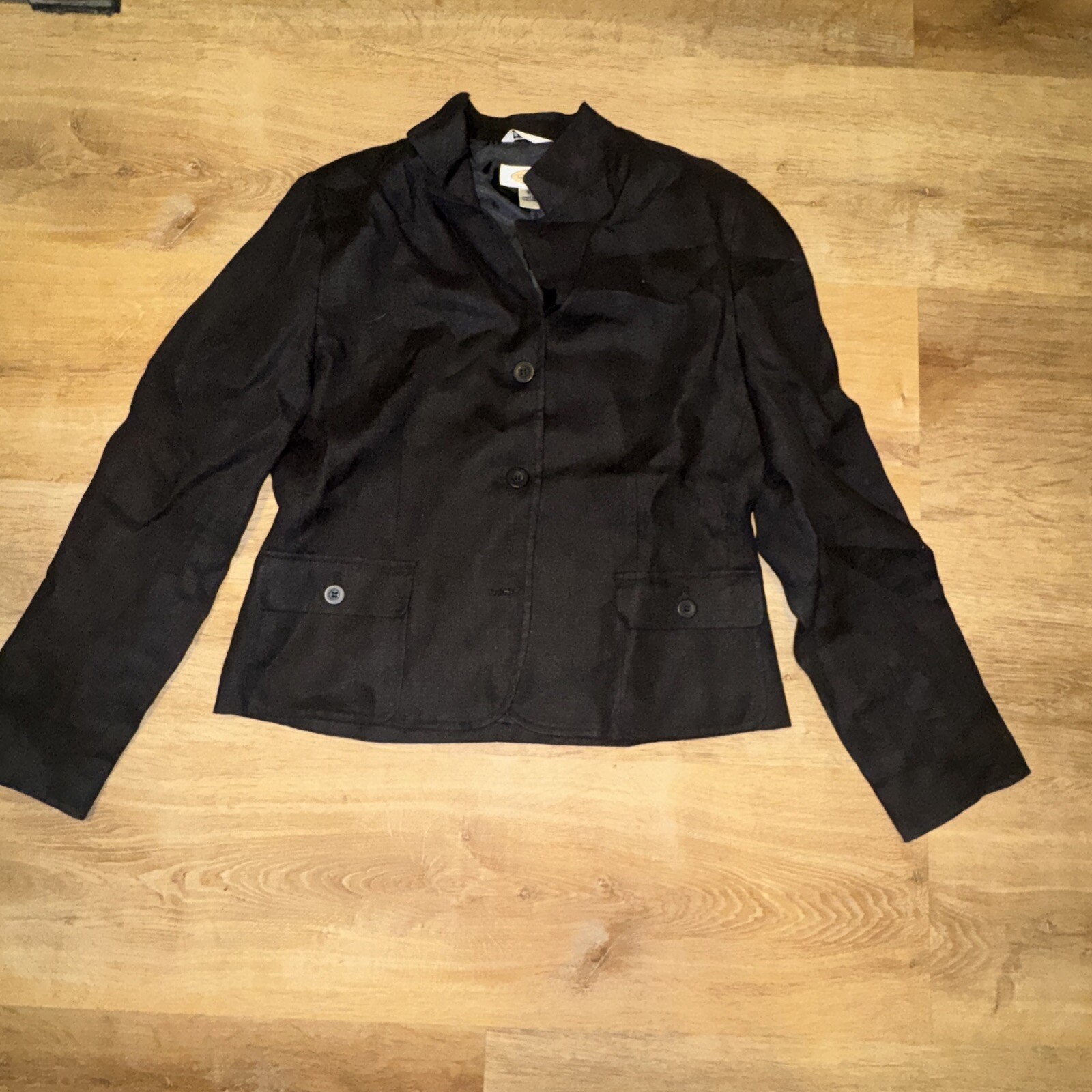 Talbots Irish Linen Blazer Jacket Size 6 Black Pockets Two-Button
