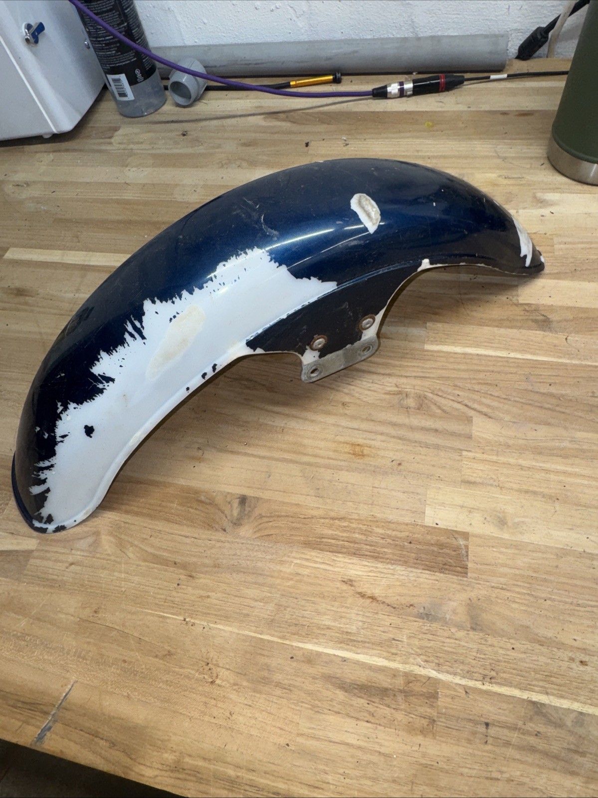 Vintage Motorcycle Front Fender Blue Steel Café Racer OEM Unknown Model