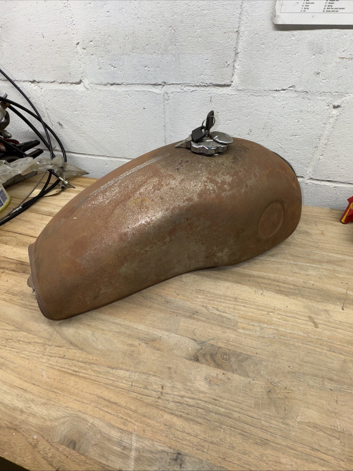 Vintage Motorcycle Gas Fuel Tank w/ Cap & Key Bare Metal Unknown Make Model